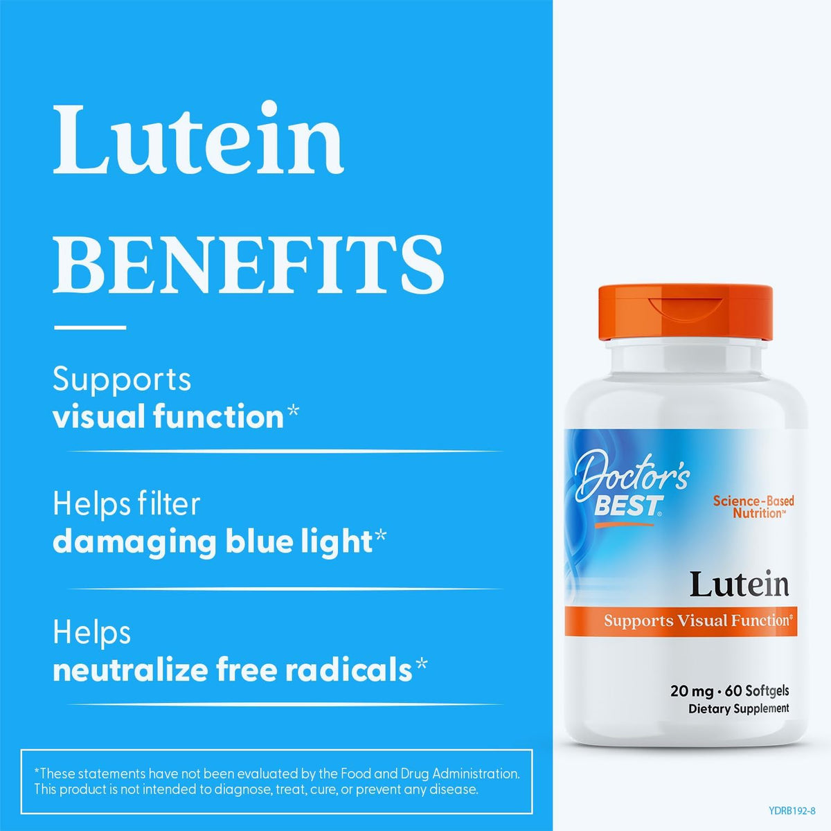 Doctor's Best Lutein Supplement 20mg with Zeaxanthin 1mg, 60 Softgels