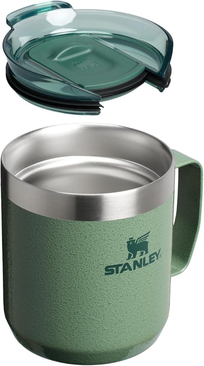 STANLEY Everyday Camp Mug 12oz | Drink Through Lid | Cup for Coffee, Tea and Drinks | Insulated Stainless Steel Coffee Mug | BPA-Free | Hammertone Green