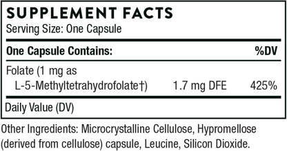 THORNE 5-MTHF 1 mg, Active Methylfolate Vitamin B9 Supplement, 60 Capsules