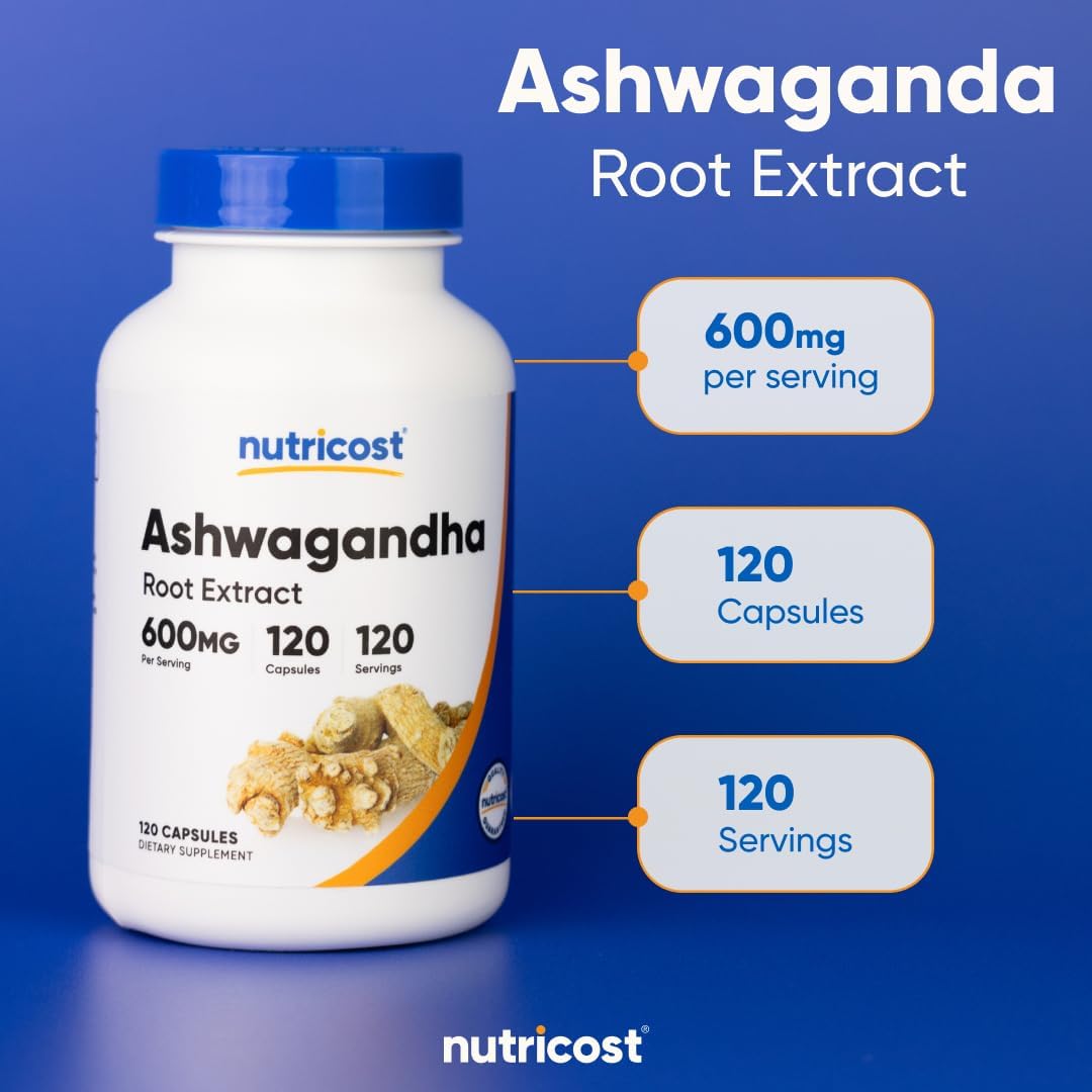 Nutricost Ashwagandha Herbal Supplement 600mg, 120 Capsules - Vegetarian, Non-GMO, Gluten Free, Ashwagandha Root (Pack of 2)