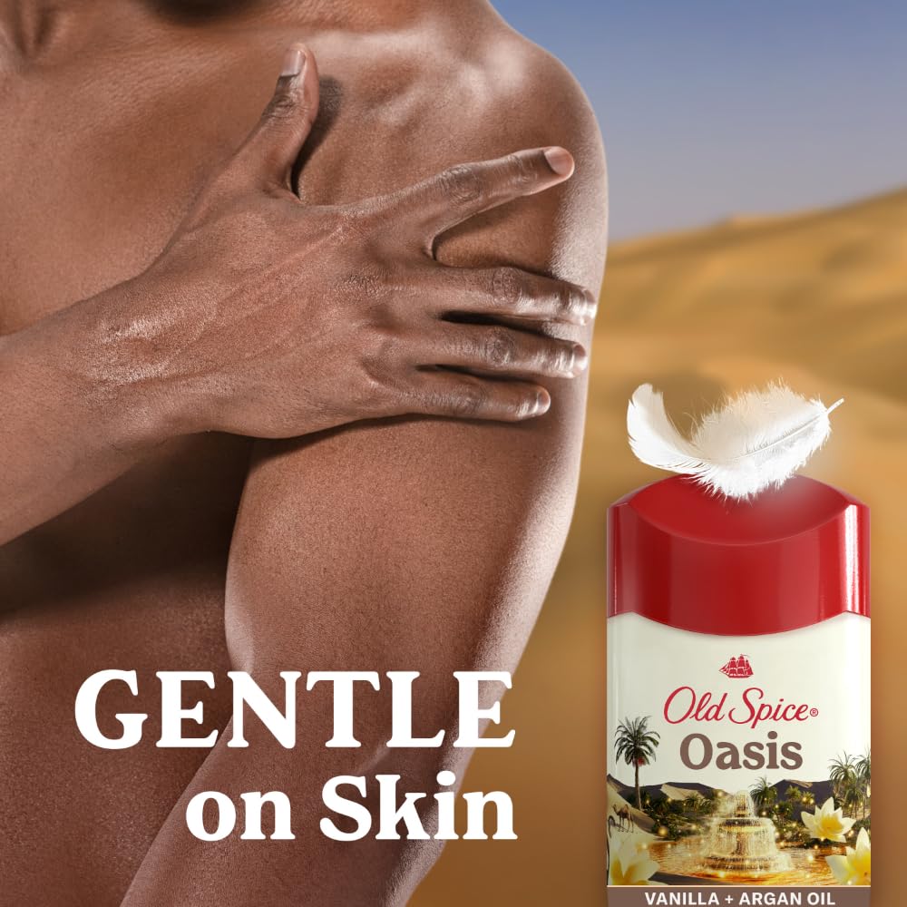 Old Spice Dry Feel Antiperspirant Deodorant for Men, 24/7 Long Lasting Freshness, 24/7 Sweat & Odor Protection, Gentle on Skin with Skin Conditioners, Oasis with Vanilla + Argan Oil Scent, 2.6 oz