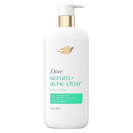 Dove Serum Body Wash Acne Clear with Salicylic Acid, 18.5 oz I Acne body wash with 1% salicylic acid to help clear and prevent acne breakouts