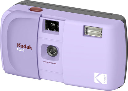 KODAK EC35 35mm Film Camera 35mm, Reusable, Focus-Free, Built-in Flash, Slide Cover, Beginner Friendly (Film & AA Battery are not Included) (Single, Lavender)