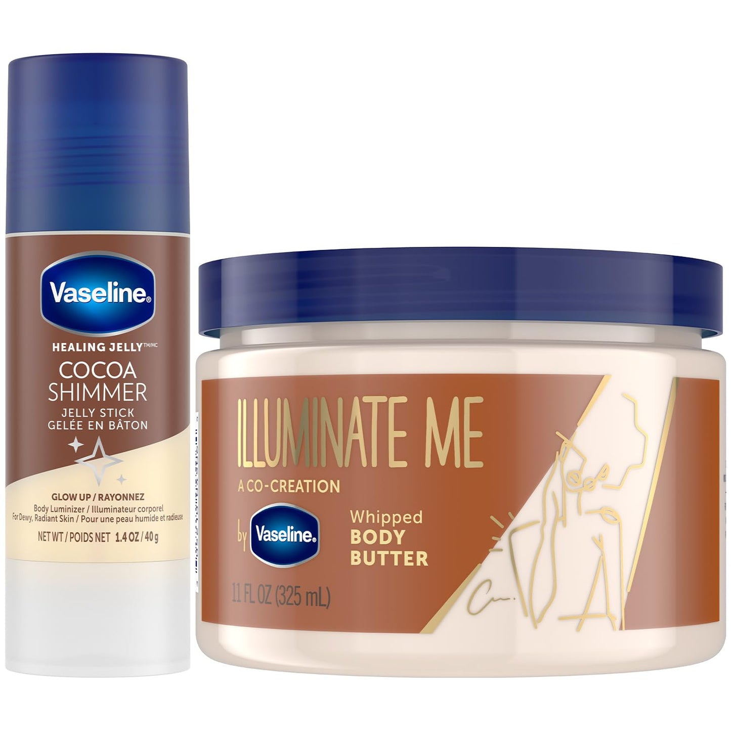 Vaseline Cocoa Shimmer Jelly Stick, Travel-Friendly + Illuminate Me Whipped Body Butter, Moisturizers for Extremely Dry Skin