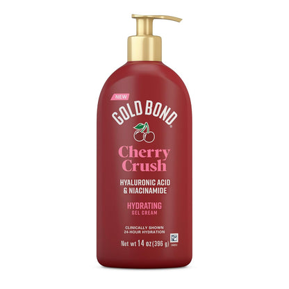 Gold Bond Cherry Crush Hydrating Gel Cream, Juicy Cherry Crush Scent, 24-Hour Hydrating Body Lotion with Hyaluronic Acid and Niacinamide, 14 oz.