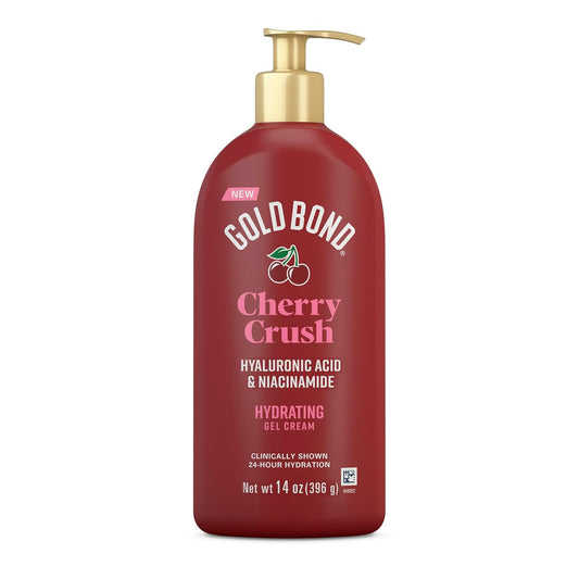 Gold Bond Cherry Crush Hydrating Gel Cream, Juicy Cherry Crush Scent, 24-Hour Hydrating Body Lotion with Hyaluronic Acid and Niacinamide, 14 oz.