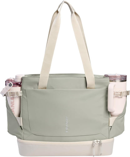 STANLEY Vitalize Tote| Gym, Work & Travel Bag with Laptop Sleeve | Expandable Bottom Compartment | Tumbler & Water Bottle Pockets | Durable Recycled Fabric | Sage Grey