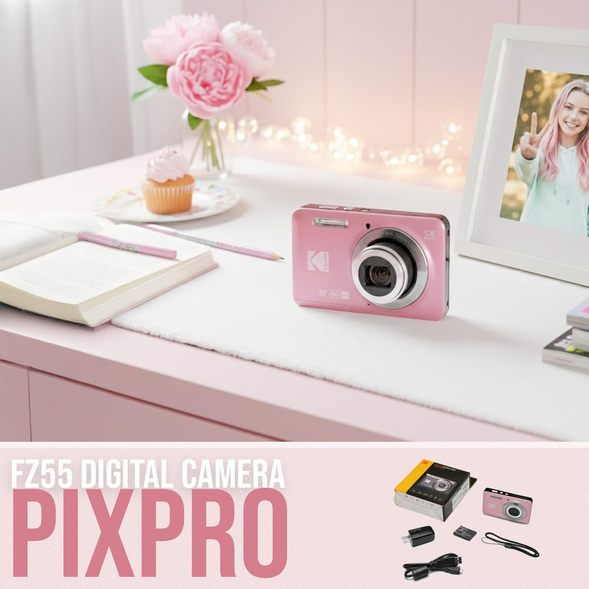 KODAK PixPro FZ55 Friendly Zoom Pastel Digital Camera Bundle