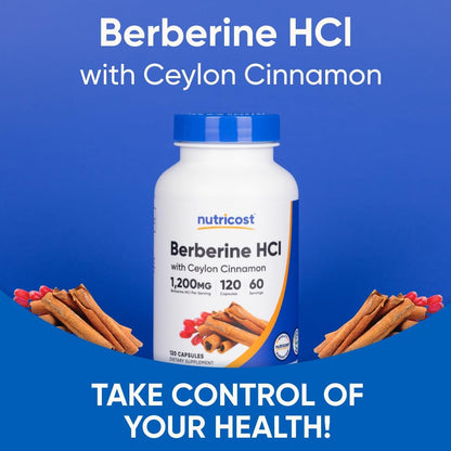Nutricost Berberine HCl with Ceylon Cinnamon Capsules (120 Capsules)