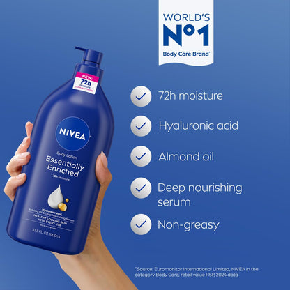 NIVEA Essentially Enriched Body Lotion Very Dry Skin, Value Size 33.8 Fl Oz (Pack of 9)