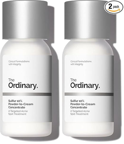The Ordinary Sulfur 10% Powder-to-Cream Acne Spot Treatment Concentrate, Reduces Pimple Size and Zit Redness, 0.18 Oz (Pack of 2)