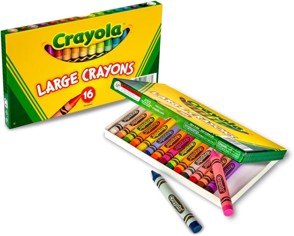 Binney & Smith Crayola Large Crayon Set, Lift-Lid Box, Assorted Colors, Box Of 16