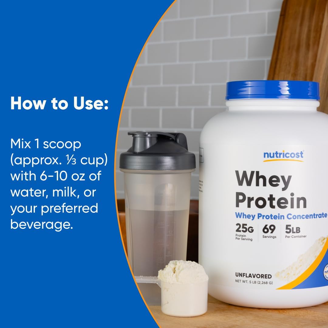 Nutricost Whey Protein Concentrate Powder (Unflavored) 5 LB