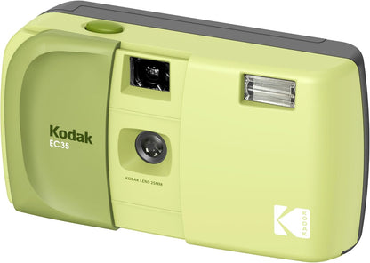 KODAK EC35 35mm Film Camera 35mm, Reusable, Focus-Free, Built-in Flash, Slide Cover, Beginner Friendly (Film & AA Battery are not Included) (Single, Avocado Green)
