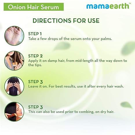 Mamaearth Onion Hair Serum with Biotin | Smooth Strong and Frizz-Free Hair Solution | Hair Fall & Breakage Control Formula | 3.38 Fl Oz (100ml)