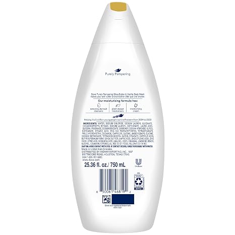 Dove Body Wash 6-Pack – Purely Pampering, Shea Butter & Warm Vanilla for Softer, Smoother Skin, 25.36 Fl Oz Ea