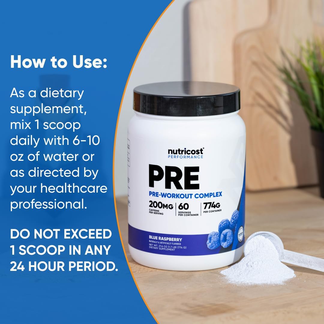 Nutricost Pre-Workout Complex Powder (Blue Raspberry) 60 Servings