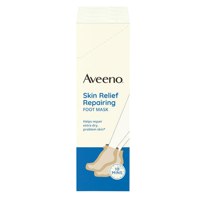 Aveeno Skin Relief Repairing Foot Mask, Moisturizing Socks with Prebiotic Oat & Shea Butter for Very Dry Skin, Foot Care for Sensitive Skin, Fragrance-Free, Value Pack, 6 Pairs of Single-Use Slippers