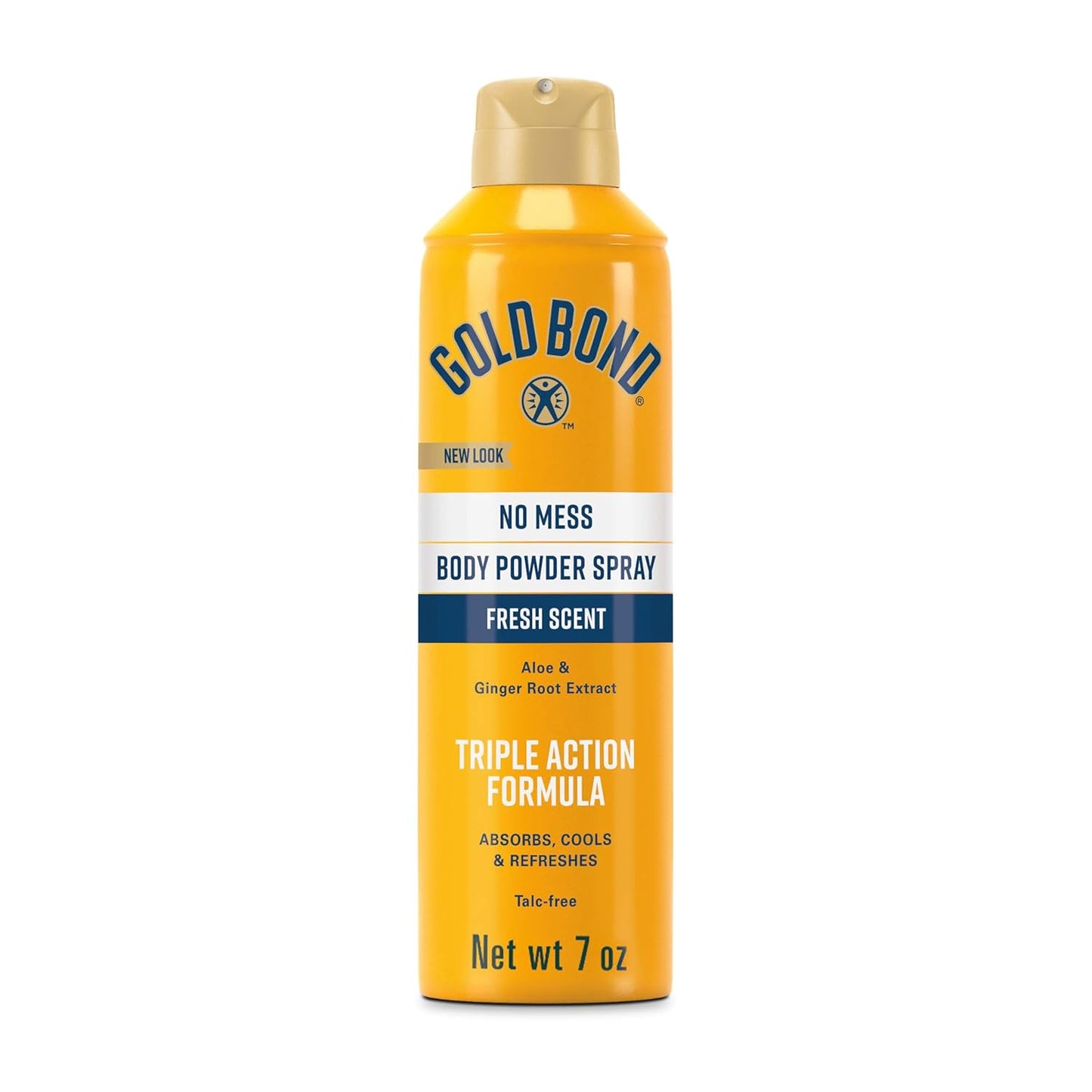 Gold Bond No Mess Talc-Free Body Powder Spray, 7 oz., Fresh Scent, with a Triple Action Formula | Dusting powder talc free with aloe & ginger root extract, 360-degree valve, Triple Action Formula- refreshes, cools & absorbs