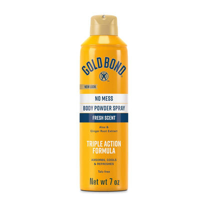 Gold Bond No Mess Talc-Free Body Powder Spray, 7 oz., Fresh Scent, with a Triple Action Formula | Dusting powder talc free with aloe & ginger root extract, 360-degree valve, Triple Action Formula- refreshes, cools & absorbs