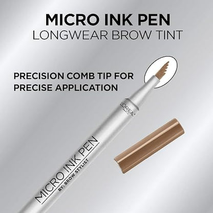 L'Oreal Paris Micro Ink Pen by Brow Stylist, Longwear Brow Tint, Hair-Like Effect, Up to 48HR Wear, Precision Comb Tip, Dark Blonde, 0.033 fl; oz.