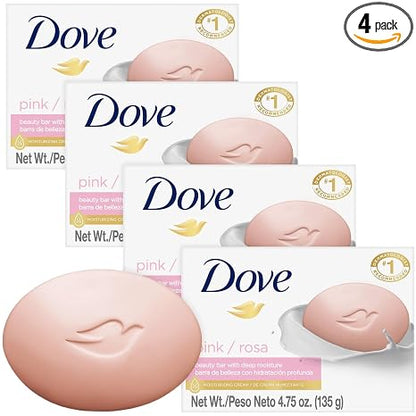 Dove Soap, Pink Beauty Bar 4-Pack – 3-in-1 Moisturizing Face, Body & Hand Soap, 4.75 Oz Ea