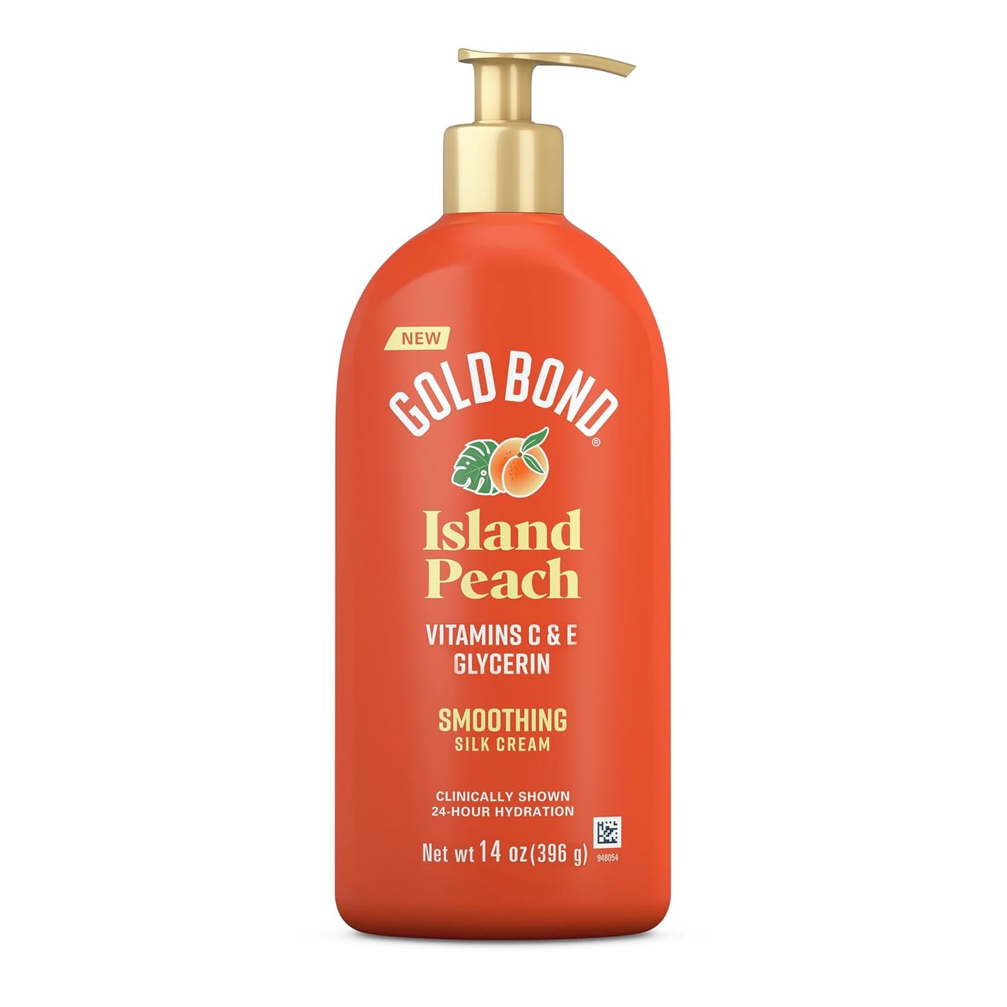 Gold Bond Island Peach Smoothing Silk Cream, Juicy Peach Scent, 24-Hour Hydrating Body Lotion with Vitamin C, Vitamin E, and Jojoba Oil, 14 oz.
