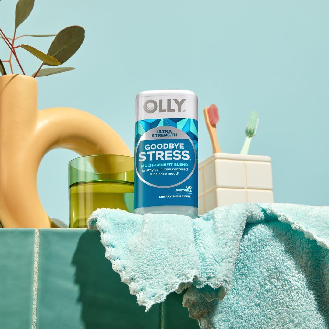 OLLY Ultra Strength Goodbye Stress Softgels, GABA, Ashwagandha, L-Theanine and Lemon Balm, Stress Relief Supplement - 60 Count (Pack of 2)