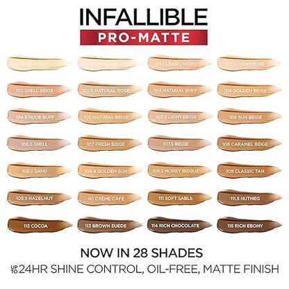 L'Oreal Paris Cosmetics Makeup Infallible Pro-Matte Liquid Longwear Foundation, Golden Sun Beige, 1 fl oz