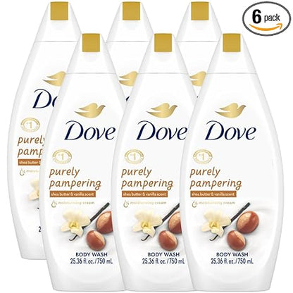 Dove Body Wash 6-Pack – Purely Pampering, Shea Butter & Warm Vanilla for Softer, Smoother Skin, 25.36 Fl Oz Ea