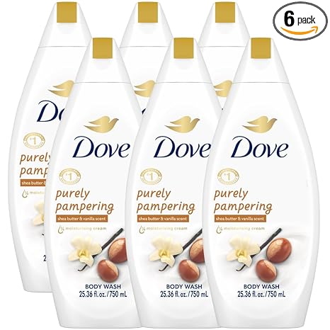 Dove Body Wash 6-Pack – Purely Pampering, Shea Butter & Warm Vanilla for Softer, Smoother Skin, 25.36 Fl Oz Ea