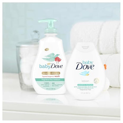 Dove Baby Sensitive Skin Care Bundle – Hypoallergenic Wash & Baby Lotion, Fragrance Free Moisture, Gift Set, 13 Oz Ea (2 Piece Set)