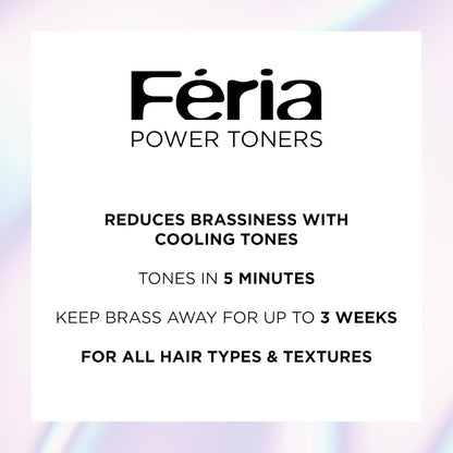L'Oreal Paris Feria Long-Lasting Anti Brass Power Hair Toner, Ammonia Free Demi Permanent Hair Color, Pearl Blonde Hair Toner, 1 Application (Pack of 2)