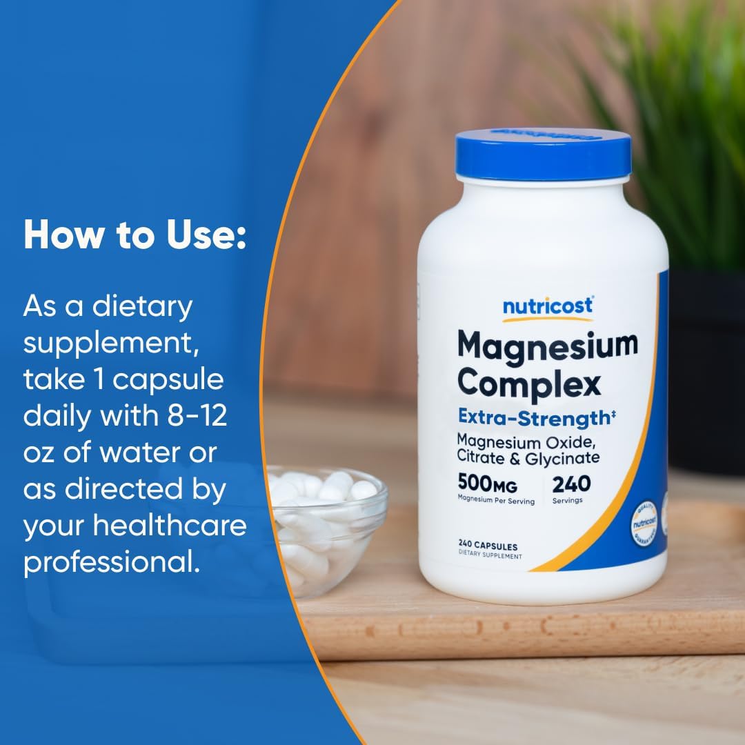 Nutricost Magnesium Complex Extra Strength 500mg, 240 Capsules - Magnesium Oxide, Citrate, and Glycinate - Gluten Free and Non-GMO (Pack of 2)