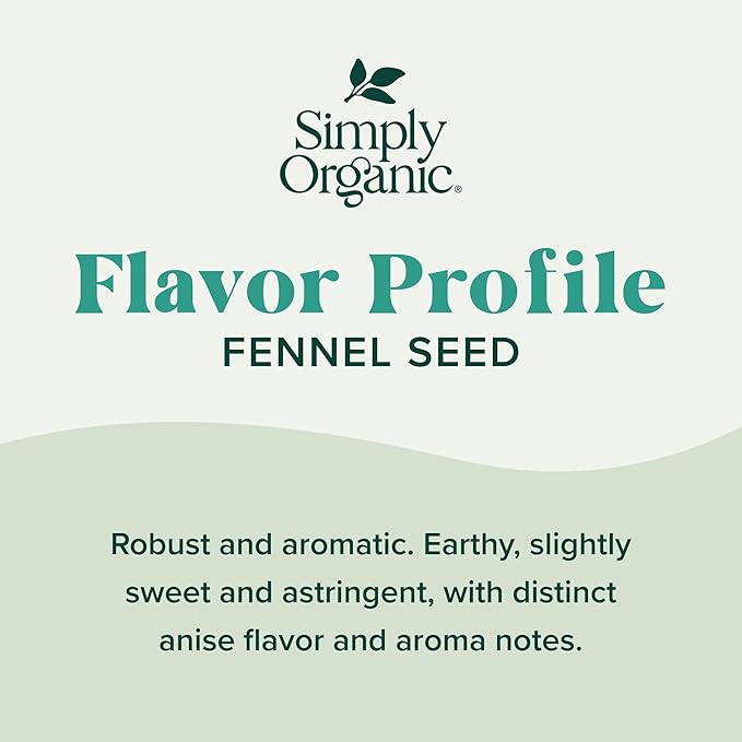 Simply Organic Whole Fennel Seed, 1.90 oz | Mild Sweet Flavor, Aromatic, Reminiscent of Licorice, Kosher