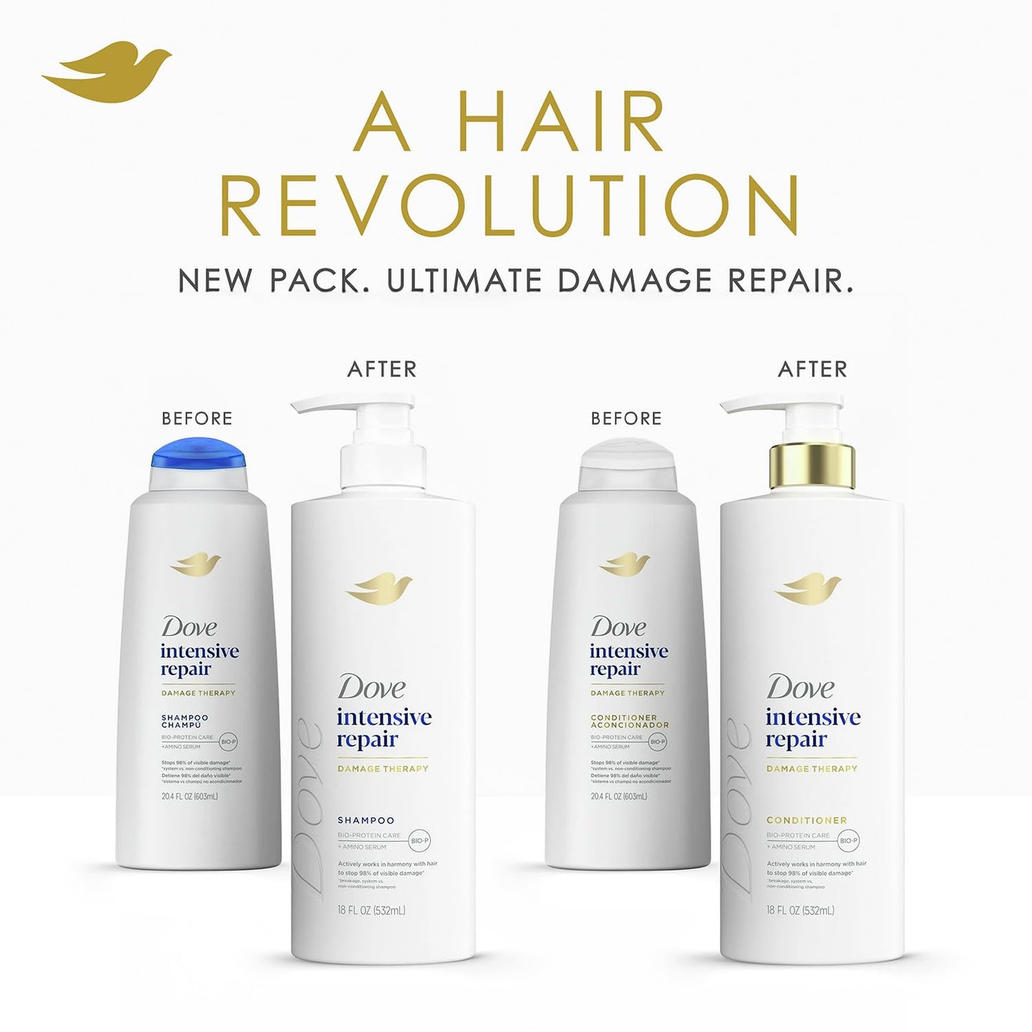 Dove Shampoo, Conditioner & Serum Set, Intensive Repair – Damage Therapy Bio-Protein Care Formulas for Restoring Dry, Damaged Hair (3 Piece Set)