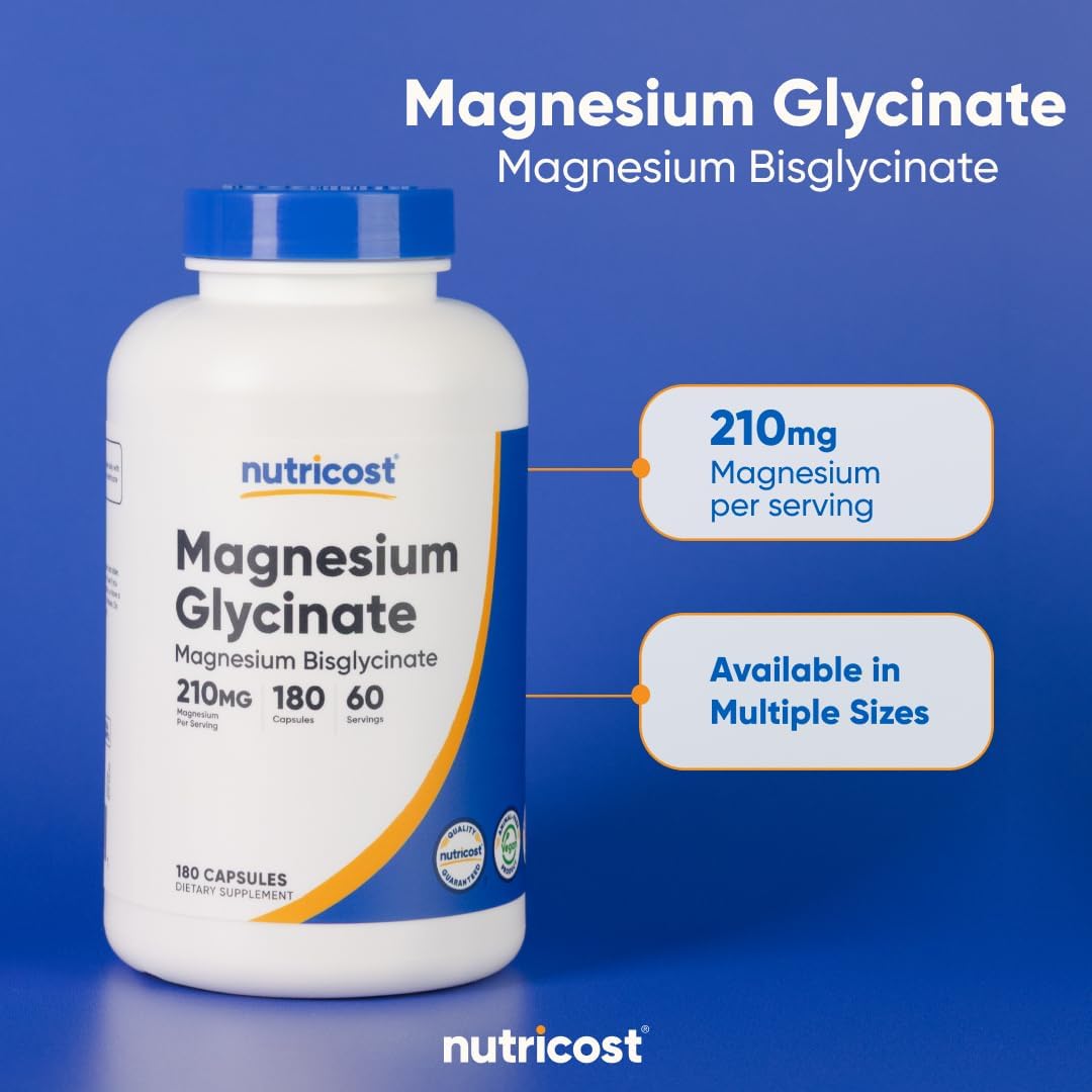 Nutricost Magnesium Glycinate Capsules, 180 Capsules, 210mg
