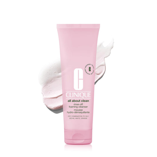Clinique All About Clean Rinse-Off Foaming Face Wash | Face Cleanser With Hyaluronic Acid + Glycerin For Oily Skin Types | Dissolves Makeup + Sunscreen