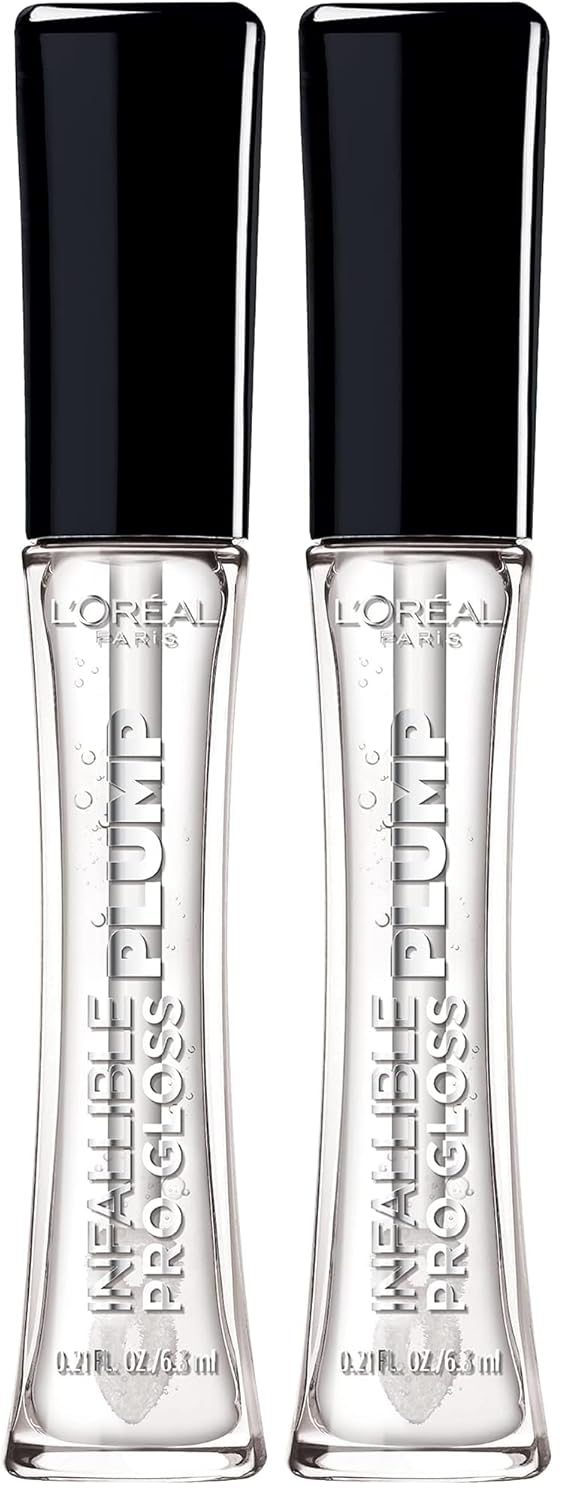 L'Oreal Paris Infallible Pro Gloss Plump Lip Gloss with Hyaluronic Acid, Long Lasting Plumping Shine, Lips Look Instantly Fuller and More Plump, Mirror, 0.21 fl. oz. (Pack of 2)