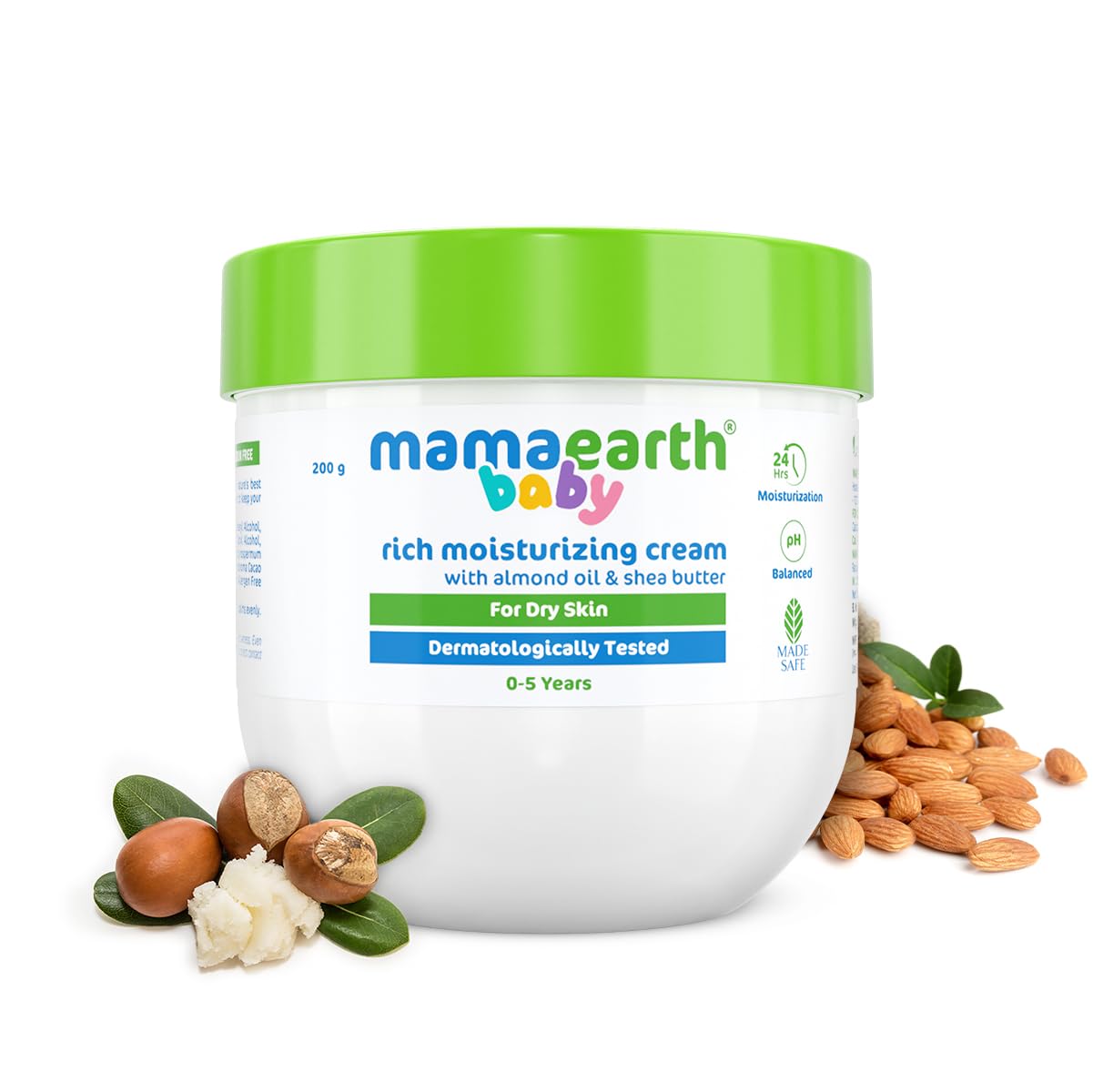 MAMAEARTH Rich Moisturizing Cream with Almond Oil & Shea Butter, 200g | Rich cream texture suitable for daily skincare routines.