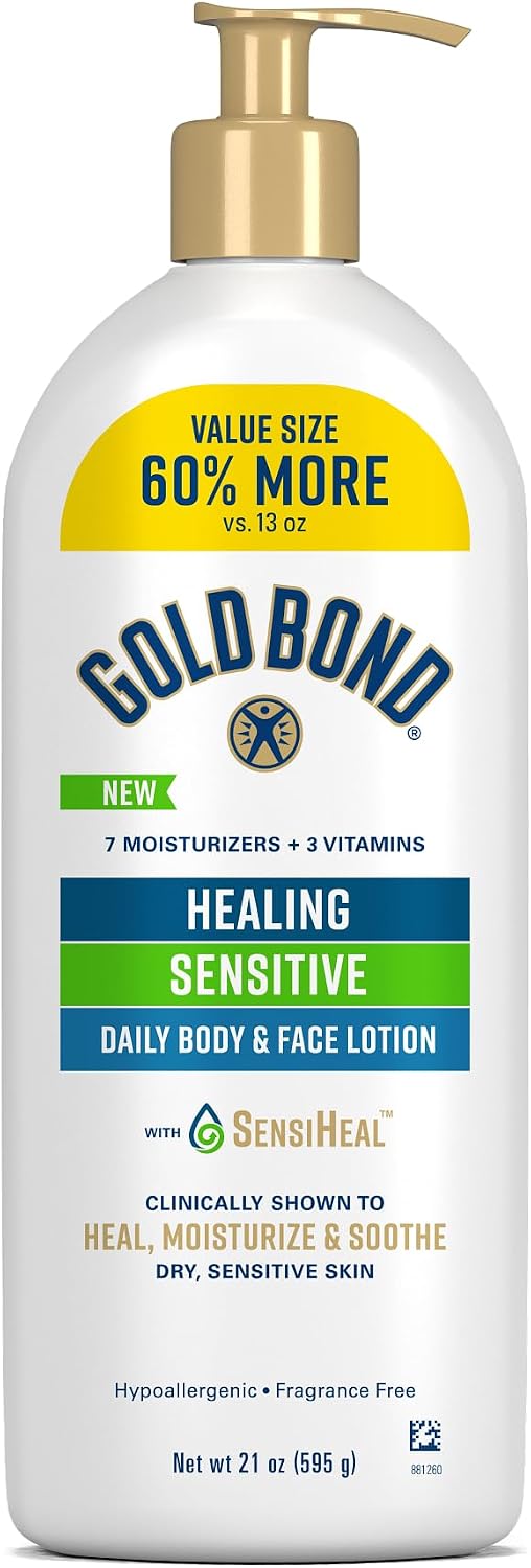 Gold Bond Healing Sensitive Daily Body & Face Lotion for Women & Men, 21 oz | Gold Bond lotion for body & face with aloe moisturizes, soothes dry, sensitive skin, healing lotion value size