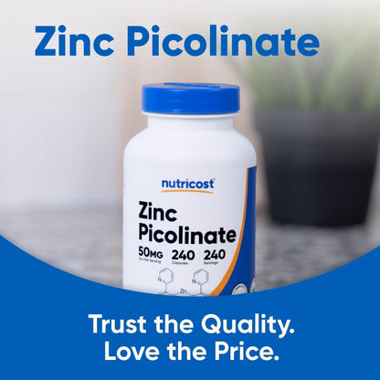 Nutricost Zinc Picolinate 50mg, 240 Vegetarian Capsules - Gluten Free and GMO-Free (240 Caps) (Pack of 2)