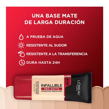 L'Oreal Paris Cosmetics Makeup Infallible Pro-Matte Liquid Longwear Foundation, Natural Buff, 1 fl oz.
