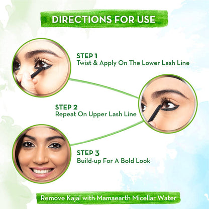MAMAEARTH Charcoal Black Kajal with Vitamin C & Chamomile, 0.35g | Charcoal Black kajal formulated with Vitamin C and Chamomile.