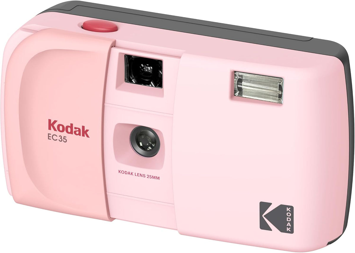KODAK EC35 35mm Film Camera 35mm, Reusable, Focus-Free, Built-in Flash, Slide Cover, Beginner Friendly (Film & AA Battery are not Included) (Single, Blush Pink)