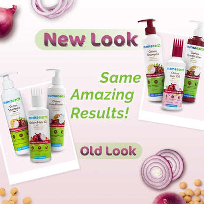 Mamaearth Onion Hair Care Kit - Hair Fall Control with 150ml Onion Oil & Shampoo + Conditioner (250ml Each) | Anti Hair Loss & Growth Formula | 3 Piece Set
