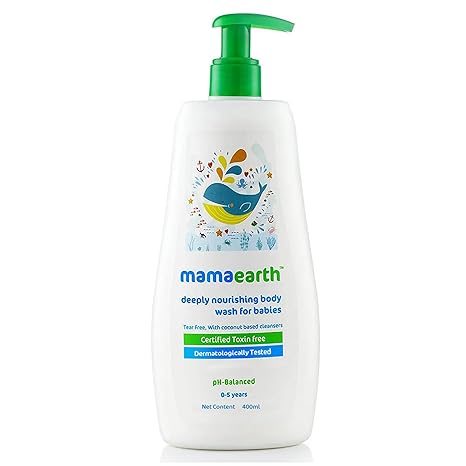 Mamaearth Deeply Nourishing Baby Body Wash | Tear Free Formula with Natural Cleansers | Hydrating Coconut & Jojoba Oil | Moisturizes Delicate Skin of Babies | 13.53 Fl Oz (400ml) | Baby body wash formulated with coconut and jojoba oil.