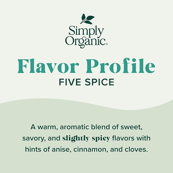 Simply Organic Five Spice Powder, 2.01 Ounce, Cinnamon, Fennel Seed, Cloves, Star Anise & White Pepper, Non GMO, Kosher