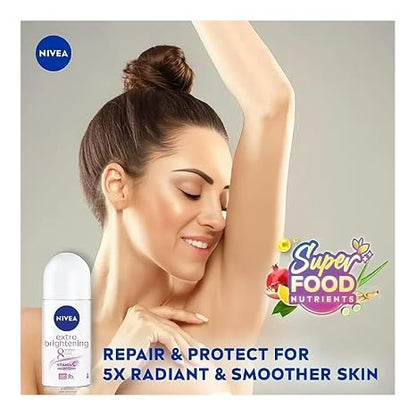 NIVEA Extra Brightening Flavor, Roll-On Deodorant, Alcohol-Free, 48HR Odor Protection, 50ml, 1.69oz, Pack of 3
