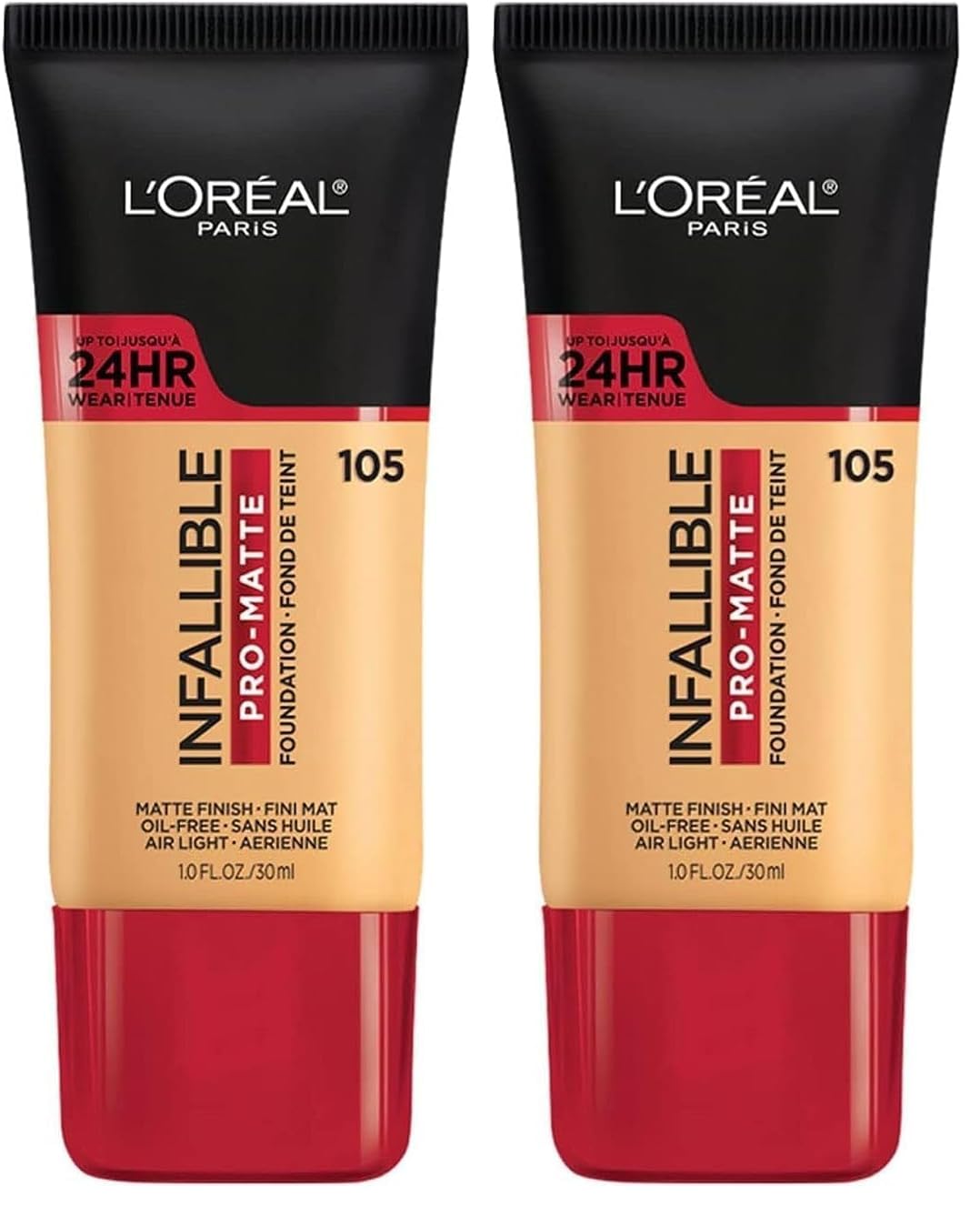 L'Oreal Paris Cosmetics Makeup Infallible Pro-Matte Liquid Longwear Foundation, Natural Beige, 1 fl oz. (Pack of 2)